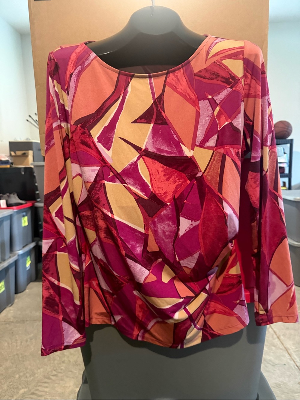 Women's Abstract Print Long Sleeve Top - Pink & Gold 101